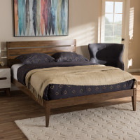 Baxton Studio SW8066-Walnut-M17-Full Elmdon Mid-Century Modern Solid Walnut Wood Slatted Headboard Style Full Size Platform Bed